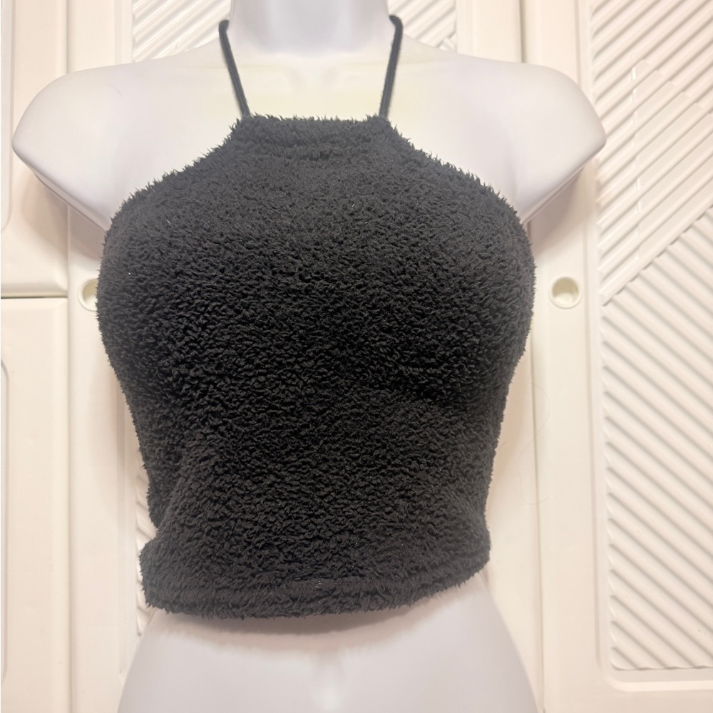Black Fuzzy Halter Top